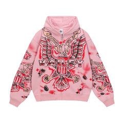 Vale Forever Pink Wing Cross Graphic Hoodie