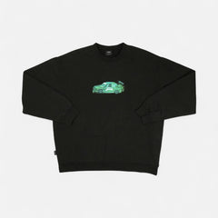 Stüssy Green Car Design Black Sweatshirt