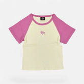 Stüssy Womens Pink and Cream Embroidered Baby T-shirt (Uk12)