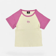 Stüssy Womens Pink and Cream Embroidered Baby T-shirt (Uk12)
