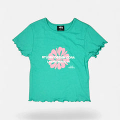Stüssy Womens Green Pink Flower Graphic Baby T-shirt