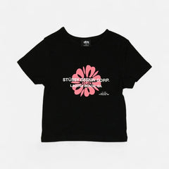 Stüssy Womens Black Pink Flower Graphic Baby T-shirt