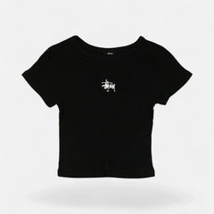 Stüssy Womens Black Embroidered Spellout Baby T-shirt