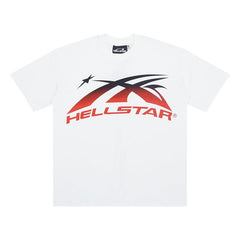 Hellstar Abstract Racing Curved Logo Graphic T-Shirt (White / Red)