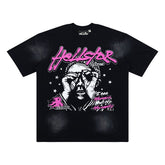 Hellstar Pink Script Portrait Graphic T-Shop T-Shirt (Vintage Black / Pink)
