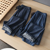 Full of drape! Export daily order! Summer men's ultra-thin breathable Tencel jeans with loose straight leg drawstring trend