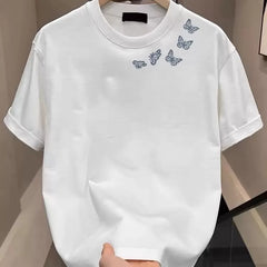 Withdrawal of foreign trade exports, clearance of leftover goods, and collection of leaks~Summer trendy butterfly printed pure cotton short sleeved t-shirt for men and women loose fit