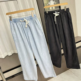Laisel Tencel! Smooth and drooping! Summer men's foreign trade thin breathable elastic waist straight tube loose jeans