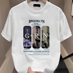 Unisex trendy T-shirt summer versatile short sleeved letter printed top youth style loose cut label T-shirt