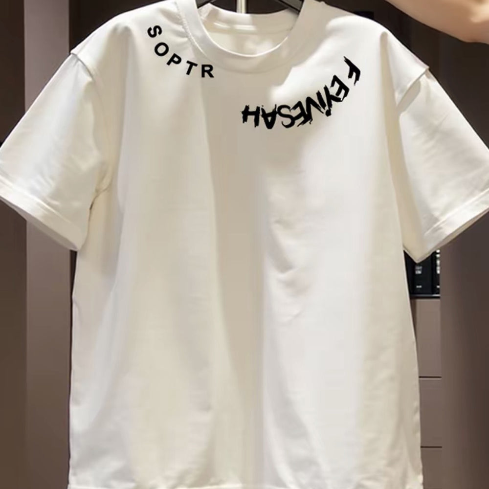 Large brand foreign trade counter tail goods leak detection~short sleeved t-shirt men's summer China-Chic brand heavy weight cotton round neck letter shirt