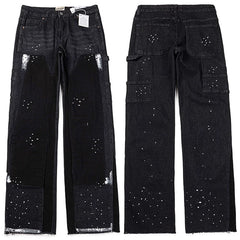 Gallery Dept. Paint Splatter Contrast Knee Patch Black Denim Pants