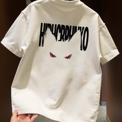 Brand Foreign Trade~Scissor Label Outlets Counter American Trendy Brand Round Neck Printed Versatile Heavy Cotton T-shirt Short Sleeve