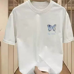 Foreign trade label cutting~Counter clearance, tail goods, leak detection, trendy brand, pure cotton short sleeved T-shirt for men and women, design sense, niche and loose