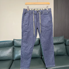 Remove the cabinet! Cotton+linen blend! Foreign trade men's spring and summer elastic waist comfortable casual straight leg jeans