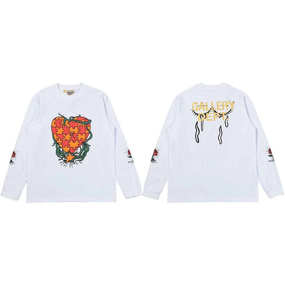 Gallery Dept. Puzzle Heart & Rose Graphic Long Sleeve T-Shirt - White