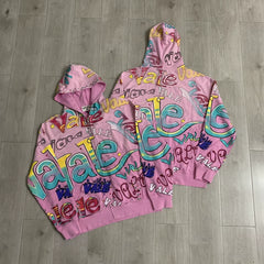 Vale Forever "Vale Graffiti" Vintage Zip-Up Hoodie (Pink)