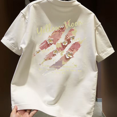 Top brand foreign trade counters are picking up leftovers~High quality light luxury retro trend round neck pure cotton short sleeved T-shirt printing trend