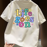 High quality light luxury rainbow letter trendy brand round neck pure cotton short sleeved versatile