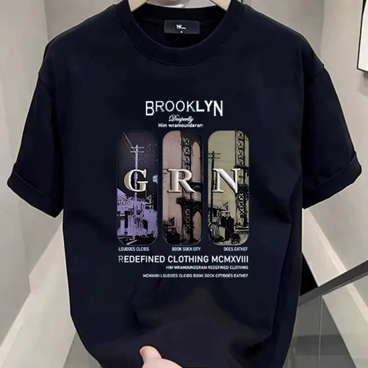 Unisex trendy T-shirt summer versatile short sleeved letter printed top youth style loose cut label T-shirt