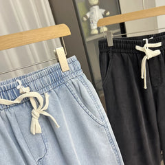 Laisel Tencel! Smooth and drooping! Summer men's foreign trade thin breathable elastic waist straight tube loose jeans