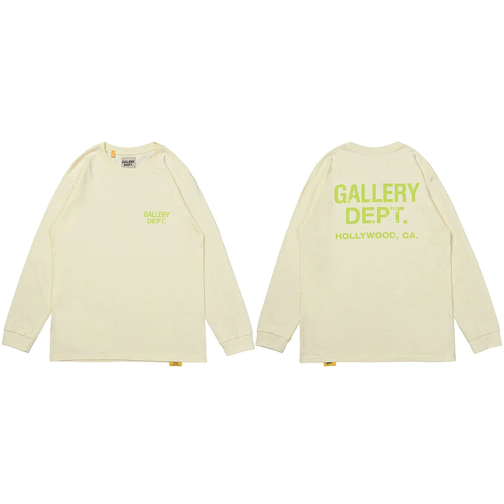 Gallery Dept. Hollywood Logo Long Sleeve T-Shirt - Cream/Neon Yellow