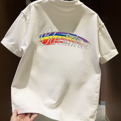 Top brand foreign trade counters are picking up leftovers~High quality light luxury pure cotton short sleeved T-shirt rainbow letter round neck print trend