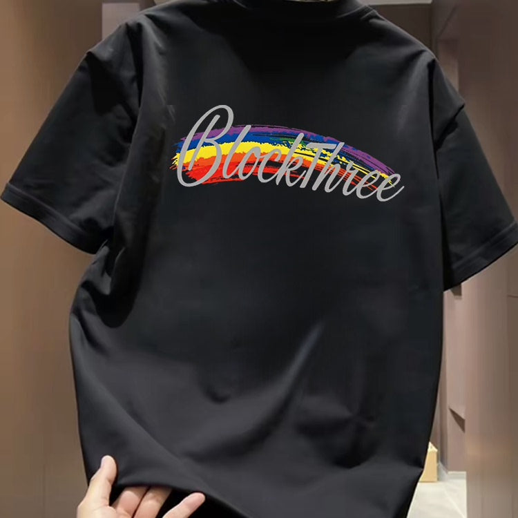 Top brand foreign trade counters are picking up leftovers~High quality light luxury pure cotton short sleeved T-shirt rainbow letter round neck print trend