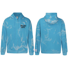 Gallery Dept Blue Marble Tie‑Dye Black Logo Full Zip Up Hoodie