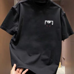 Brand Foreign Trade~Scissor Label Outlets Counter American Trendy Brand Round Neck Printed Versatile Heavy Cotton T-shirt Short Sleeve