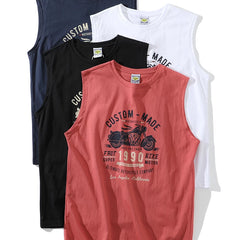 Non sensory technology printing! 100% cotton! Summer men's and women's foreign trade heavy industry wash water wide shoulder sleeveless T casual vest