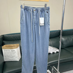 Born for comfort! 100 days of silk! Summer men's foreign trade thin, smooth, wrinkle resistant, elastic waist casual jeans