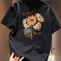 Top brand foreign trade counters are picking up leftovers~Heavy duty pure cotton short sleeved T-shirt with daisy print, versatile, loose and trendy for summer