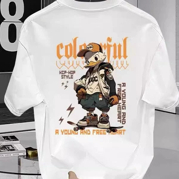 Brand foreign trade label cutting, tail order clearance, leak detection, American fashion brand retro printed pure cotton T-shirt, men's and women's design sense
