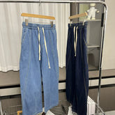 Comfortable and stylish! Spring and summer men's retro casual trade elastic waist loose wide leg fashionable curved knife jeans