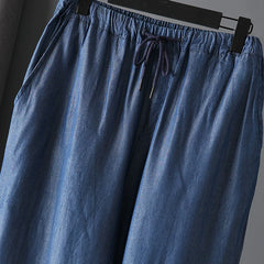 Full of drape! Export daily order! Summer men's ultra-thin breathable Tencel jeans with loose straight leg drawstring trend