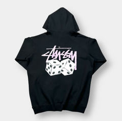 Stüssy Black Dice Hoodie with Purple Spellout