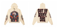 Vintage "Godspeed" Racing Skull Oversized Beige Hoodie