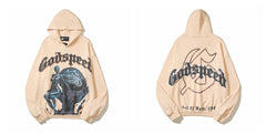 Vintage "Godspeed" Globe Figure Oversized Beige Hoodie