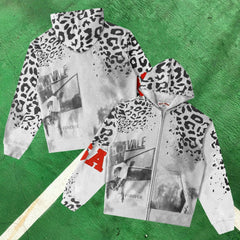 Vale Forever Graphic Full-Zip Hoodie (Grey / Leopard Fade & Photo Print)