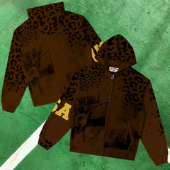 Vale Forever Graphic Full-Zip Hoodie (Brown / Leopard Fade & Photo Print)