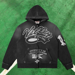 Vale Forever Contrast Stitch Full-Zip Hoodie (Washed Black / Property of Vale Forever)