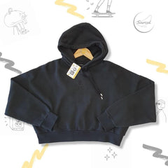Stüssy Cropped Black Spellout Hoodie
