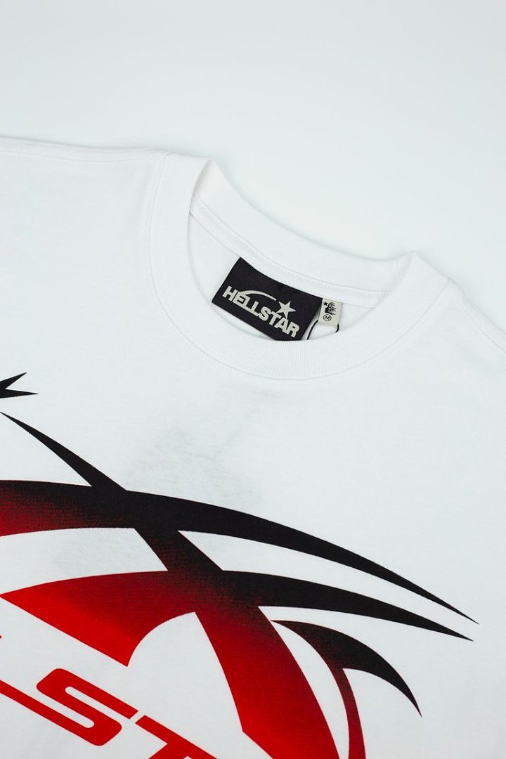 Hellstar Abstract Racing Curved Logo Graphic T-Shirt (White / Red)