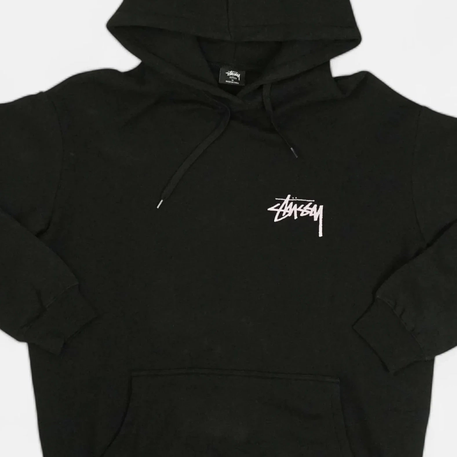 Stüssy Black Dice Hoodie with Purple Spellout