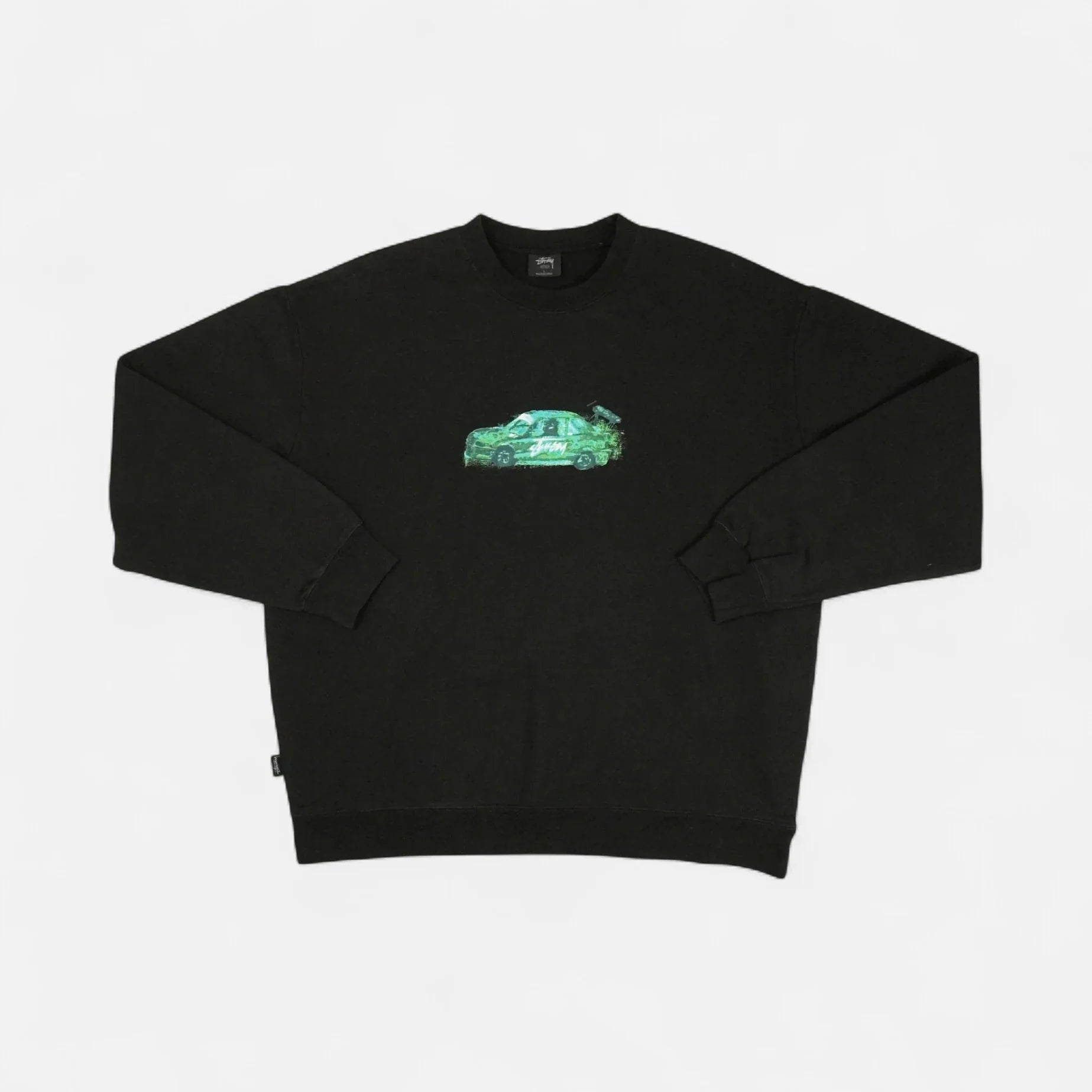 Stüssy Green Car Design Black Sweatshirt