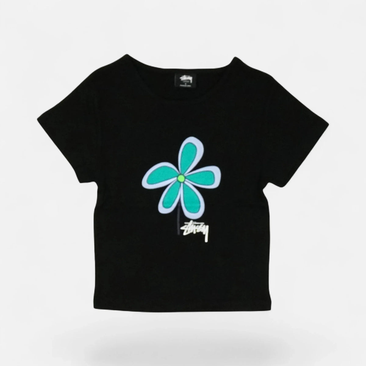 Stüssy Womens Black Flower Print Baby T-shirt