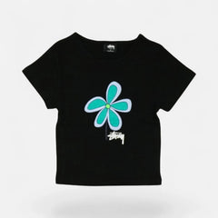 Stüssy Womens Black Flower Print Baby T-shirt