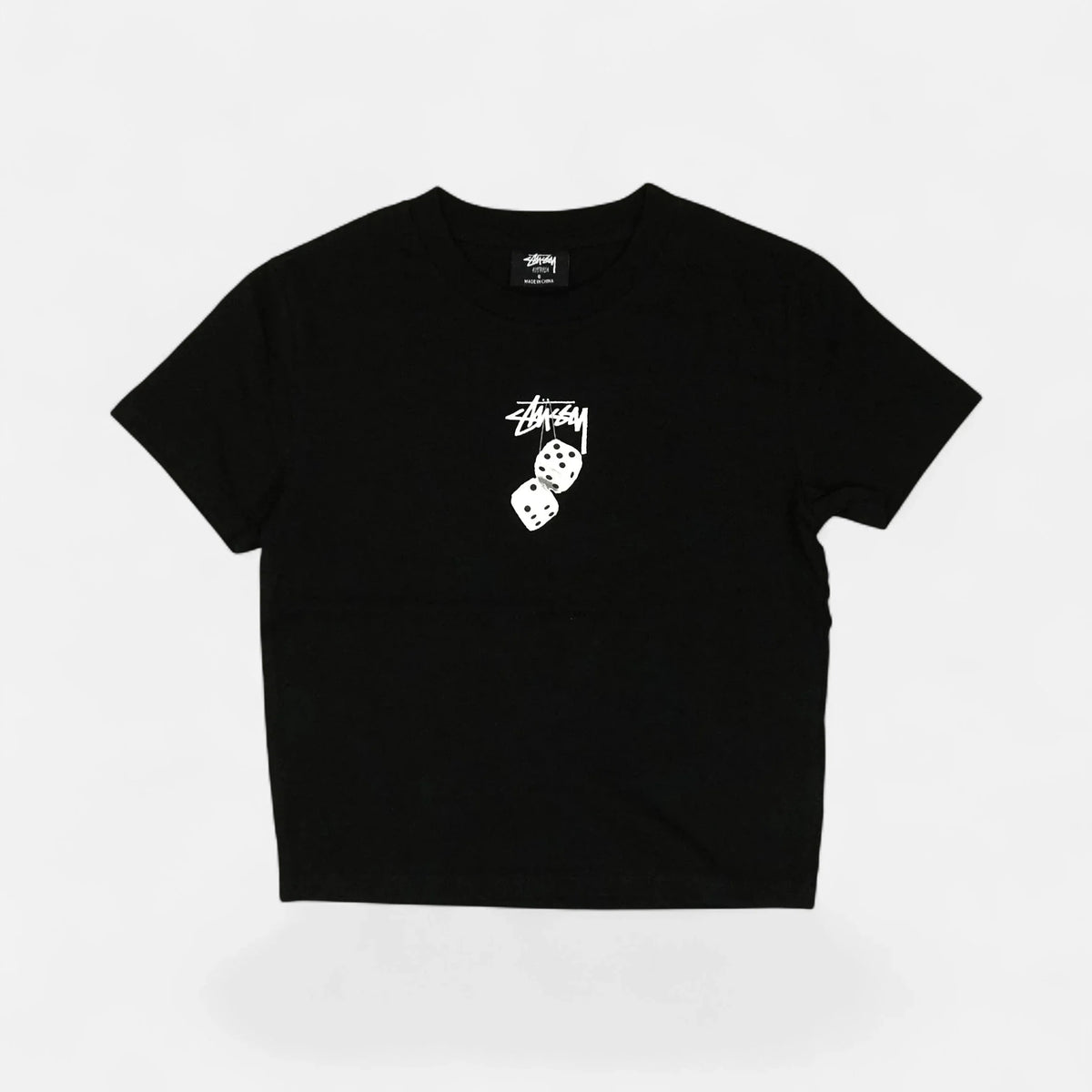 Stüssy Womens Black White Dice Graphic Baby T-shirt (Uk6)