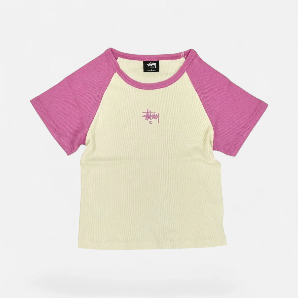 Stüssy Womens Pink and Cream Embroidered Baby T-shirt (Uk12)