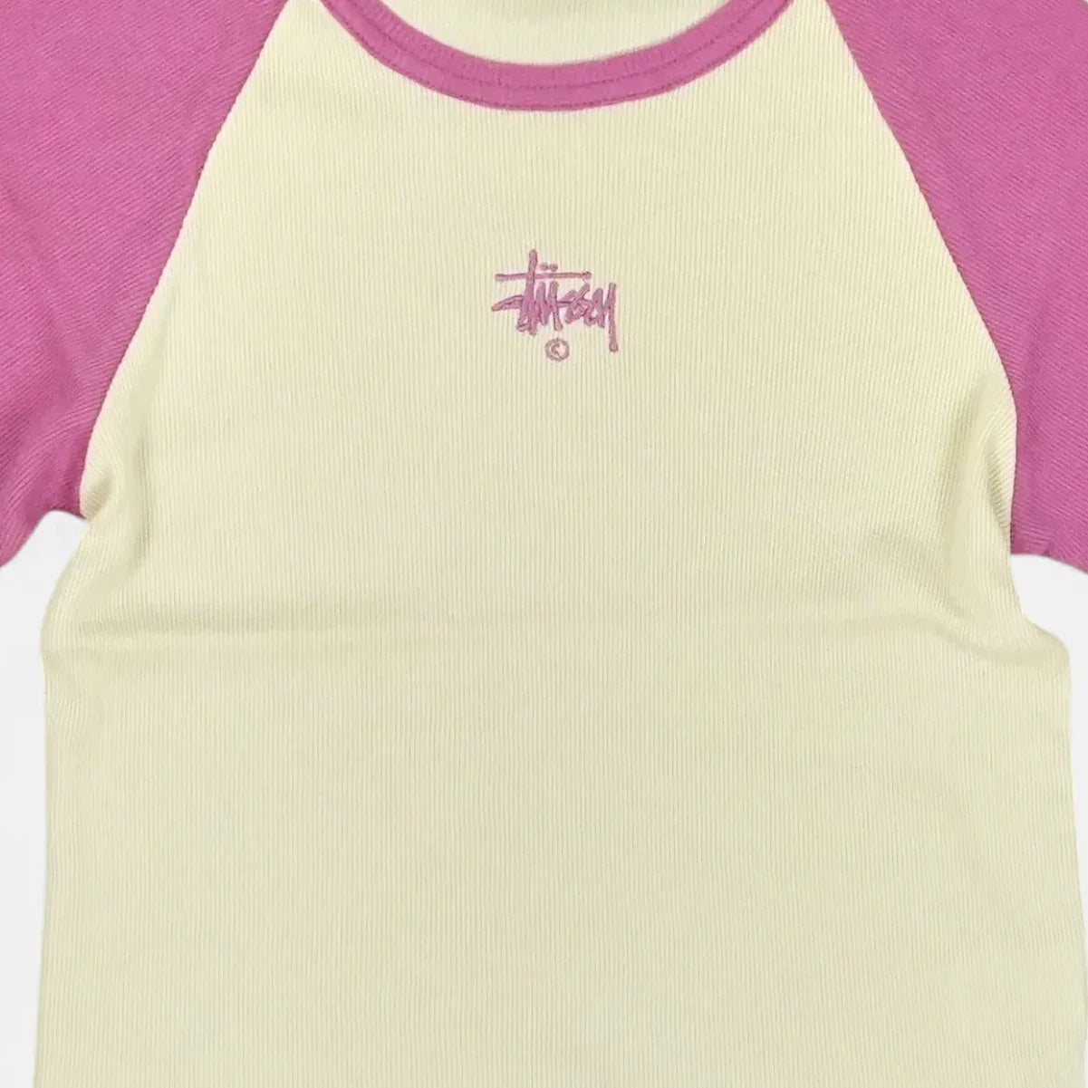 Stüssy Womens Pink and Cream Embroidered Baby T-shirt (Uk12)